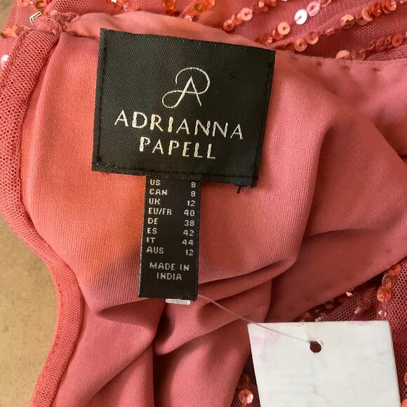 Adrianna Papell Sequined Mini Sheath Cocktail Dress Colorful Coral Pink Size 8 - Picture 8 of 12